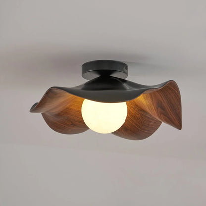 Wavy Wood Petal Ceiling Light With Globe Diffuser