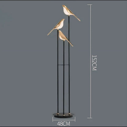 Modern Bird LED Floor Lamp With 3 Light Heads and Gold Accents