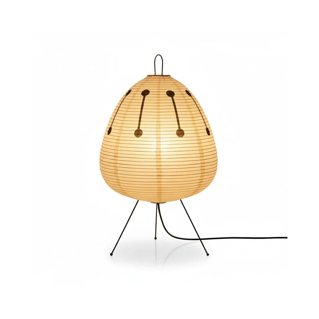 Japanese Rice Paper Lantern Tripod Floor Lamp With Black Metal Legs