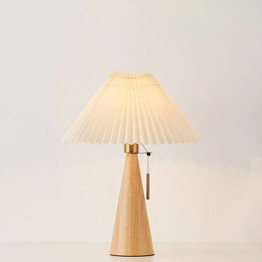 Japanese Wooden Table Lamp With Pleated Fabric Shade
